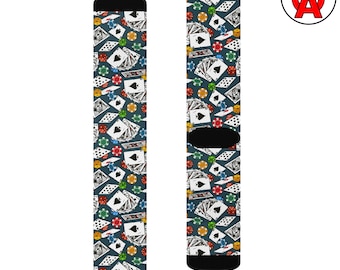 Poker Crew Socks, Casino Card Game Novelty Socks, Blackjack Unisex Footwear, Gambler Printed Socks, Vegas High Roller Fun Hosiery