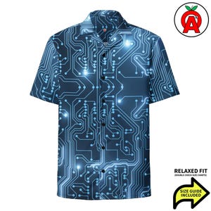 Camicia con circuito stampato, camicia hawaiana unisex per adulti, vestibilità comoda, con bottoni, materiale traspirante UPF50+, regalo per ingegnere