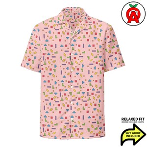 Falling Blocks Retro Game Hawaiian Shirt, Arcade Aloha Shirt, Nostalgia Button Down, Gamer Beach Top, Throwback Vacation Shirt