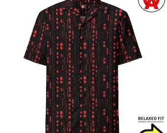 Camisa hawaiana Matrix, camisa unisex de manga corta para adultos con estampado de computadora, camisa abotonada de corte relajado con estampado binario, camisa de programación de corte relajado