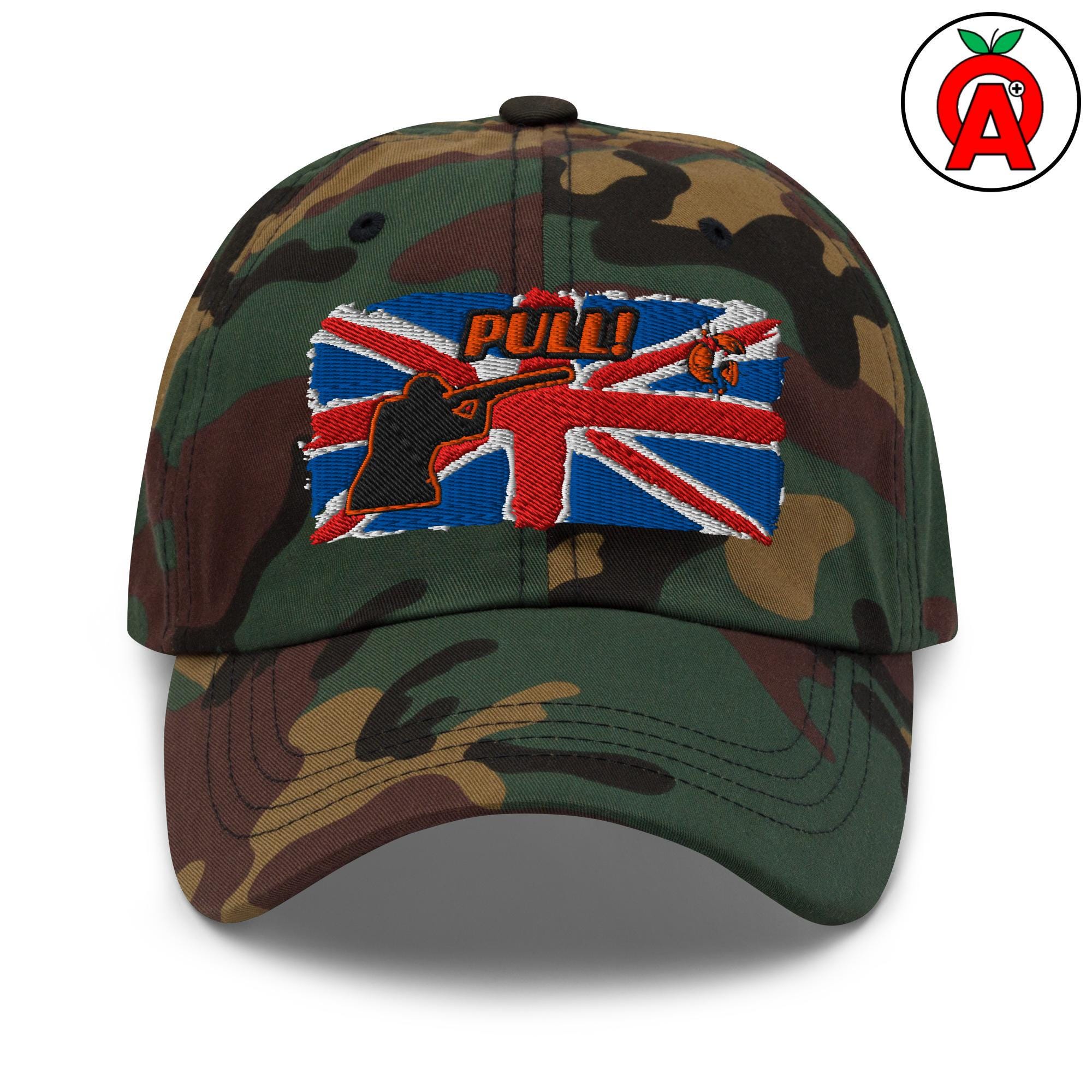 英国製 トラップスキート クレー射撃用帽子、大人用ユニセックス刺繍