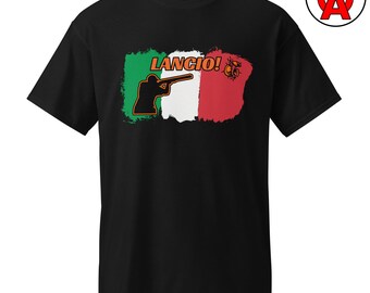 Italy Flag T-Shirt, Trap Shooting Graphic Shirt, Clay Pigeon Unisex Tshirt, Italian Pride Classic Fit Tee, Shotgun Sports Short Sleeve Top