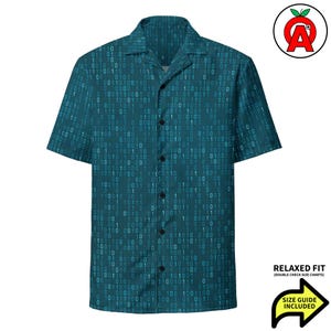 Programming Hawaiian Shirt, Binary Code Button Down, Matrix Aloha Shirt, Digital Grid Camp Shirt, Computer Science Beach Top