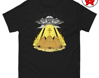 Extraterrestrial Origins Theory Unisex T-Shirt | Alien Pyramid Builders Tee for UFO Enthusiasts | Conspiracy Theory Gifts for Sci-Fi Fans