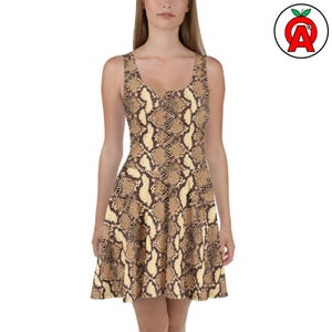 Snake Skater Dress, Snakeskin Sundress, Leather A-Line Gift, Reptile Sleeveless Outfit, Scale Casual Dress, Python Boho Design