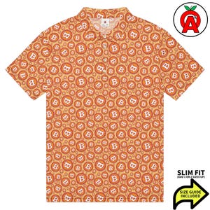 Bitcoin Pattern Crypto Polo Adult Men’s All-Over Slim Fit Polo Shirt, Bitcoin Golf Shirt, Digital Currency Polo, Tech Gift for Him