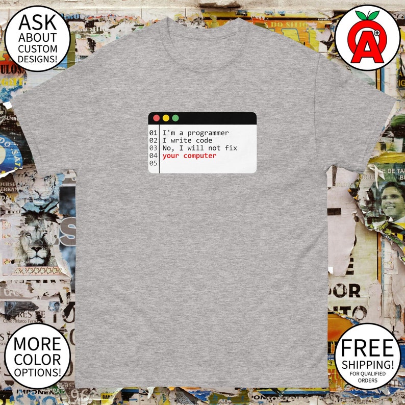 Programmer Code Lines Shirt - Adult Unisex Gifts for Techies, Developers, Graduation, Birthday