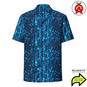 Premium Digital Matrix Hawaiian Button-Up Shirt - Unisex Tech Gamer Cyberpunk Futuristic Fashion Button Up Hawaiian Shirt Relaxed Fit Button