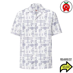 Vintage Hawaiian Shirt, Airplane Button Down, Pilot Aloha Shirt, Aviation Camp Shirt, Biplane Beach Top, Aircraft Resort Wear