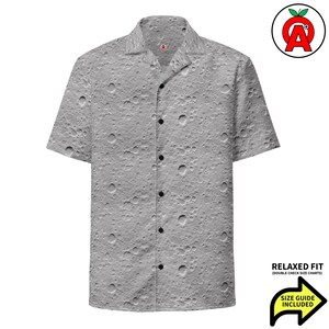 Mond Muster Erwachsene Unisex All-Over Button Up Shirt, Weltraum Liebhaber Geschenk, Hawaiian Aloha Shirt, Tropisches Astronomie T-Shirt, Button Up
