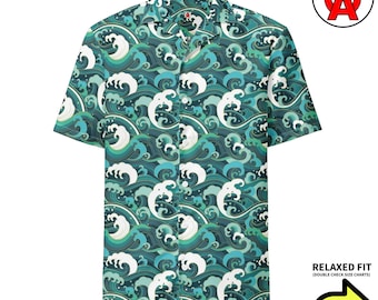 Japanese Wave Art Hawaiian Shirt Button Down, Ukiyo-e Aloha Shirt, Kanagawa Pattern Camp Shirt, Surfer Button Up, Ocean Lover Beach Top