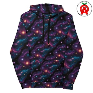Galaxy Hoodie, Space AOP Hoodie, Nebula Unisex Top, Stars Graphic Pullover, Cosmic Soft Sweater