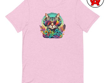 Kattvibbar-t-shirt, psykedelisk grafisk t-shirt, klassisk musik-t-shirt, cool casualtröja, rundhalsad kattt-t-shirt, cool katt-unisextröja