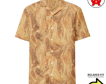 Wood Grain Pattern Hawaiian Shirt, Craftsman Aloha Shirt, Woodworker Button Down, Workshop Beach Top, Timber Vacation Shirt