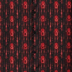 A man in his 30s wearing glasses and tech startup casual style wearing Binary Code Hawaiian Shirt, Cyberpunk Button Down, Digital Aloha Shirt, Hacker Button Up, Matrix Beach Top, Tech Noir Camp Collar