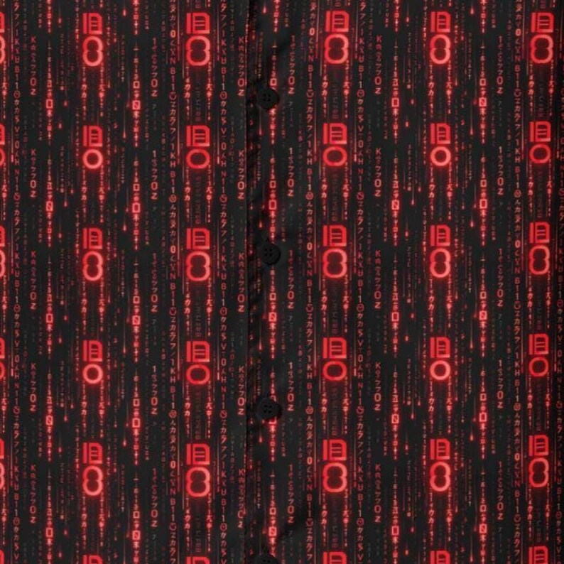 A man in his 30s wearing glasses and tech startup casual style wearing Binary Code Hawaiian Shirt, Cyberpunk Button Down, Digital Aloha Shirt, Hacker Button Up, Matrix Beach Top, Tech Noir Camp Collar