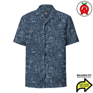 Circuit Board Hawaiian Shirt, PCB Traces Button Down, Tech Pattern Aloha Shirt, Silicon Logic Button Up, Electrical Beach Top