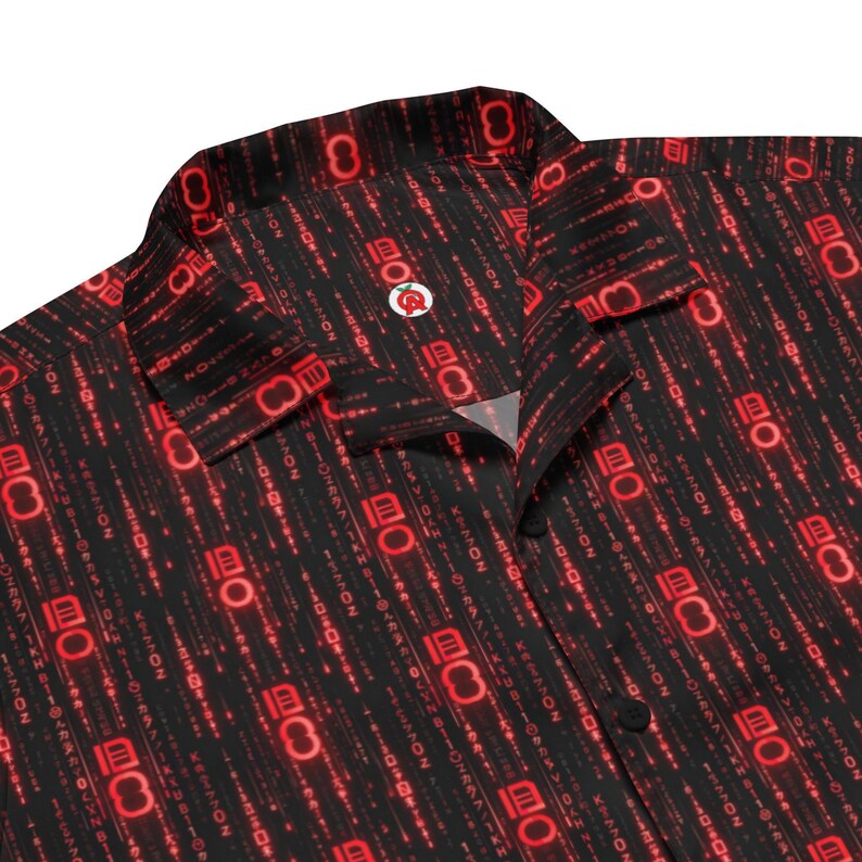 Binary Code Hawaiian Shirt, Digital Aloha Shirt, Cyberpunk Tropical Button Down, Hacker Oversized Beach Top, Tech Noir Button Up Resort Wear