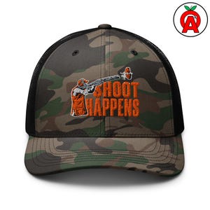 Skeet Trap Sporting Clay Funny Shooter Shoot Happens Baseball Cap Unisex Hat Camo Print Adjustable Strap Back Shotgun Target Shooting Gift