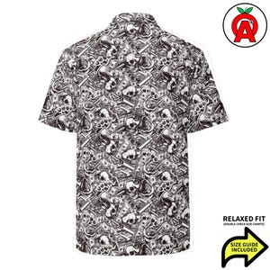 Camisa hawaiana con botones y estampado de dinero, camisa hawaiana con calaveras, camisa de campamento con estampado de pilas, camisa con botones y estampado de bandas, top de playa con estampado de armas