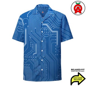 PC Circuit Board Pattern Shirt, Adult Unisex, Relaxed Fit, Button Up, Hawaiian Shirt, Moisture Wicking, UPF50+ Material, Tech Career Gift