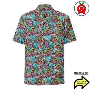Camisa hawaiana de monstruos, camisa de botones con esqueleto, camisa hawaiana de criaturas, camisa gótica de campamento, top de playa para fanáticos del terror, ropa de resort