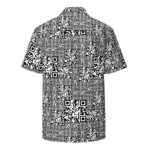 QR Code Barcode Data Matrix Pattern, Adult Unisex All-Over Relaxed Fit Button Up Hawaiian Shirt, Moisture Wicking UPF50+ Material, For Gift