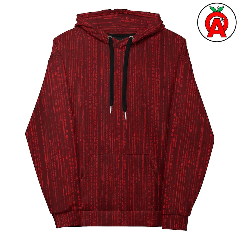Matrix Code Hoodie, Binary Pattern AOP Hoodie, Cyberpunk Unisex Top, Programming Graphic Pullover, Hacker Soft Sweater