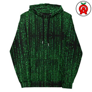 Sudadera con capucha Matrix Code, sudadera unisex de programación, camiseta de manga larga para hackers, sudadera con capucha cyberpunk, sudadera unisex de corte relajado para programadores.