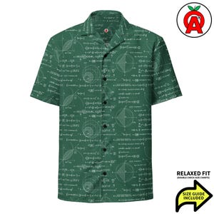 Camisa hawaiana de física, camisa aloha de cálculo, camisa de ingeniería con botones, top de playa con ecuaciones, top de resort tropical STEM