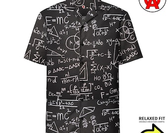 Physics Math Hawaiian Shirt, Calculus Button Down, Equations Aloha Shirt, Prof Beach Shirt, Polyester Camp Collar, Professor Gift