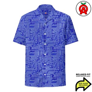Circuit Board Pattern, Adult Unisex All-Over Relaxed Fit Button Up Hawaiian Shirt, Moisture Wicking, Engineer Programmer Tech Gift