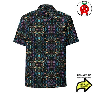 Platine Print, Unisex All-Over Relaxed Fit Button Up Hawaii-Hemd, feuchtigkeitsableitendes UPF50 + Material, Tech-Geschenk