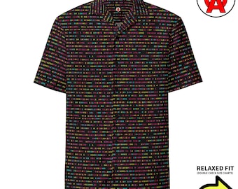 Hawaiiaans Matrix-shirt, computer volwassen unisex shirt met korte mouw, programmering all-over ontspannen pasvorm button-down shirt, code ontspannen pasvorm Aloha