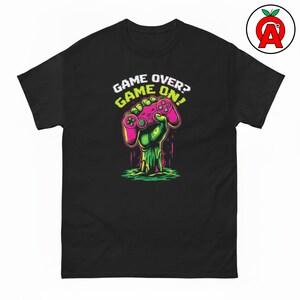 Game Over Game On T-Shirt, Retro Arcade Horror Gamer Gift Unisex Shirt, Zombie Controller Graphic Tee
