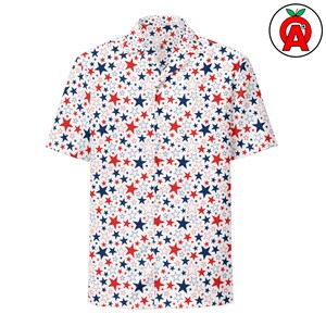 Patriotic Stars Hawaiian Shirt Adult Unisex All-Over Button Up Shirt, 4th of July outfit, USA flag print, America pride shirt, gift Button