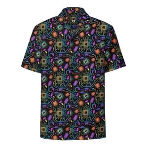 Motif PCB, chemise hawaïenne boutonnée unisexe coupe ample pour adulte, matériau anti-humidité UPF50+, cadeau pour ingénieur, joueur, informaticien