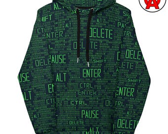 Programming Code AOP Hoodie, Binary Pattern Unisex Top, Developer Graphic Pullover, Coder Soft Sweater