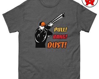 Pull Trap Shooting T-Shirt, Clay Pigeon Skeet Graphic Tee, American Flag Shotgun Range Gift, Sporting Clays Tournament Apparel