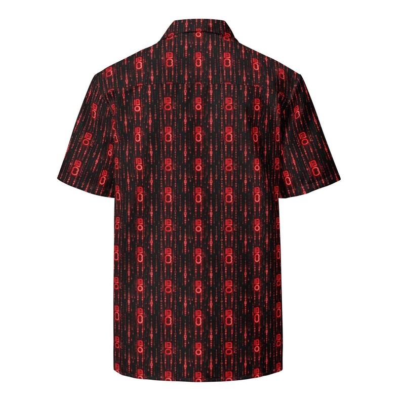 Binary Code Hawaiian Shirt, Digital Aloha Shirt, Cyberpunk Tropical Button Down, Hacker Oversized Beach Top, Tech Noir Button Up Resort Wear