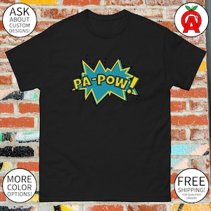 Pa-Pow Comic Book Style Graphic Tee | Koszulka dla dorosłych unisex | Prezenty dla fanów komiksów, graczy, urodziny, Boże Narodzenie, Dzień Ojca