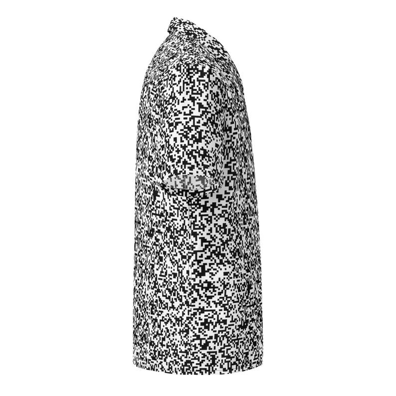 QR Code Barcode Data Matrix Pattern, Adult Unisex All-Over Relaxed Fit Button Up Hawaiian Shirt, Moisture Wicking UPF50+ Material, IT Gift