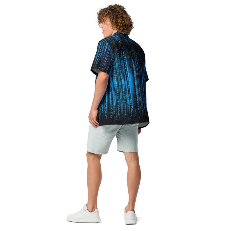 Matrix Code Binary Programming, Adult Unisex All-Over Relaxed Fit Button Up Hawaiian Shirt, Moisture Wicking UPF50+ Material, Developer Gift