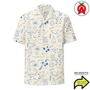 Vetenskapliga ekvationer vuxen unisex heltäckande skjorta med knappar, fysik kemi matematiklärare Aloha tropisk skjorta gåva med knappar Hawaiiskjorta