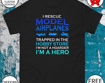T-shirt RC Plane Rescue, grafisch modelvliegtuigshirt, unisex tshirt luchtvaart humor, hobbywinkel T-shirt met korte mouw, voorgekrompen