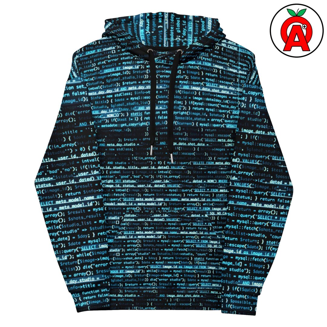 Programming Code Pattern, All-over Adult Unisex Hoodie Sweatshirt ...