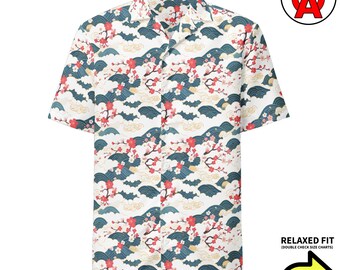 Great Wave Hawaiian Shirt Button Down, Ukiyo-e Aloha Shirt, Kanagawa Camp Shirt, Japanese Art Button Up, Wave Pattern Beach Top