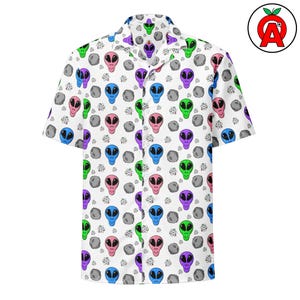 Außerirdische Vibes Hawaiihemd - Premium Alien Gesicht Button-Up - Einzigartiges UFO-Liebhaber Geschenk - Kosmische Weltraum Mode Statement Button Up