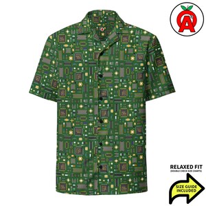 Shirt printplaat, volwassene, uniseks, relaxte pasvorm, button-up, Hawaiiaans shirt, vochtafvoerend, materiaal UPF50+, technisch cadeau ingenieur