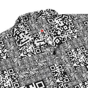 QR Code Barcode Data Matrix Pattern, Adult Unisex All-Over Relaxed Fit Button Up Hawaiian Shirt, Moisture Wicking UPF50+ Material, For Gift